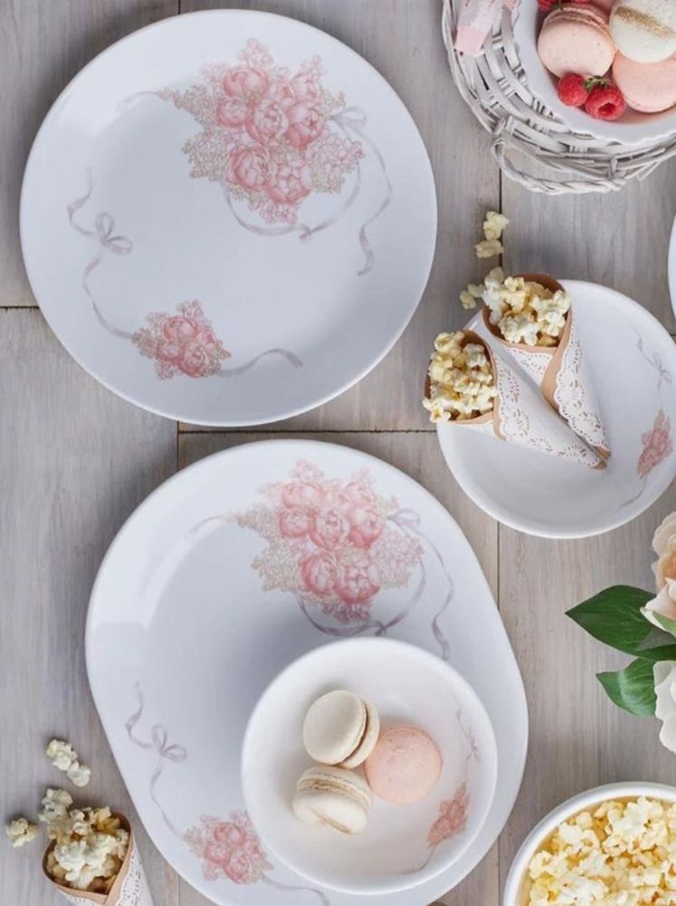 CORELLE ASIA COLLECTION GOLD SERIES PEONY BOUQUET 21 PCS DINNER SET