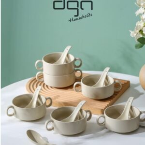 DGN Alabaster White Dual-Handle Soup Bowl Set with Spoon 1