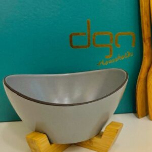 DGN Cinereous Silver Bamboo Stand Salad Bowl with Utensils Set