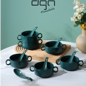 DGN Emeral Green Dual-Handle Soup Bowl Set with Spoon 1