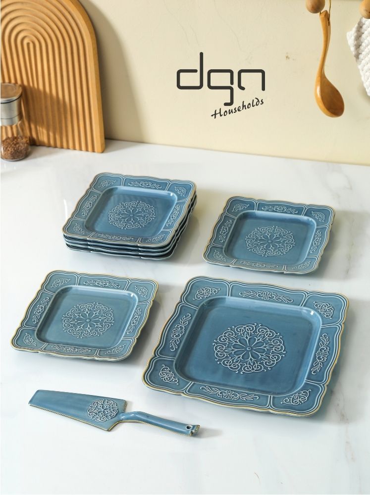 DGN Moonstone Blue Vintage Charm Square Dessert Set