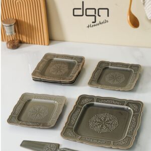 DGN Olive Drab Vintage Charm Square Dessert Set