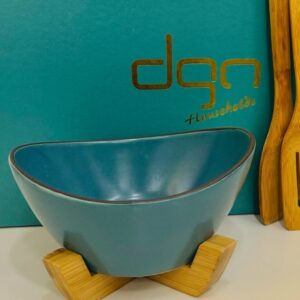 DGN Steel Teal Bamboo Stand Salad Bowl with Utensils Set